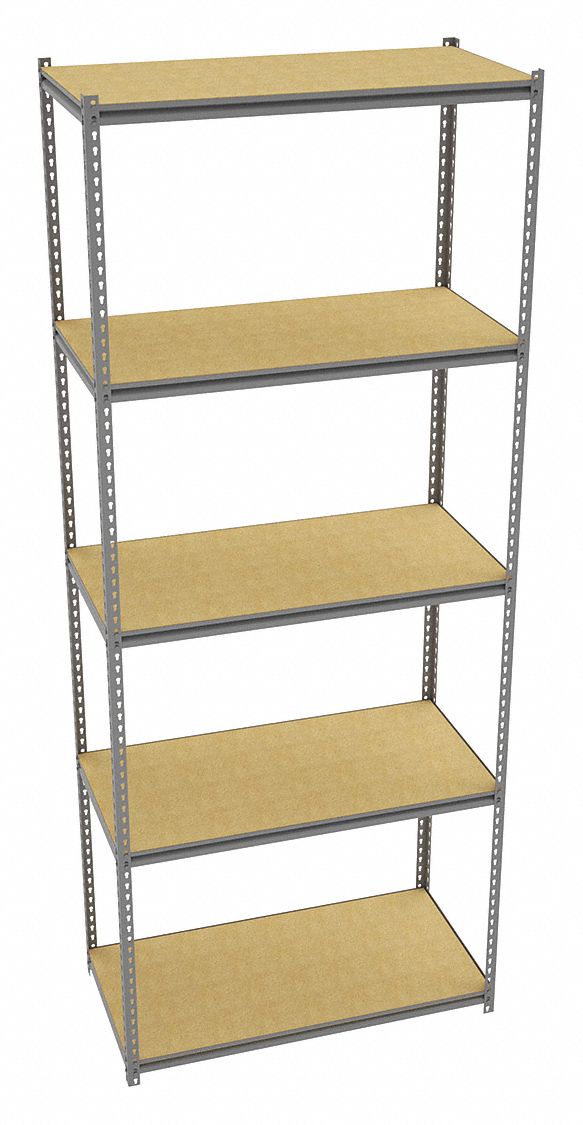 Boltless Shelving: Starter, Medium-Duty, 48 in x 24 in, 120 in Overall Ht, 5 Shelves, Open