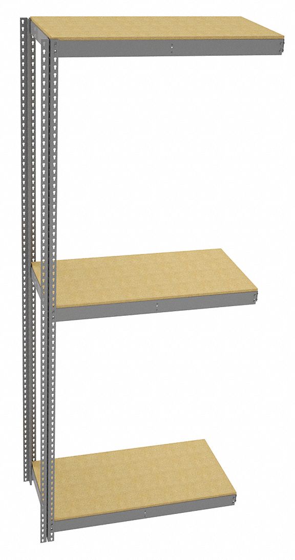 Boltless Shelving: Add-On, Heavy-Duty, 48 in x 24 in, 120 in Overall Ht, 3 Shelves