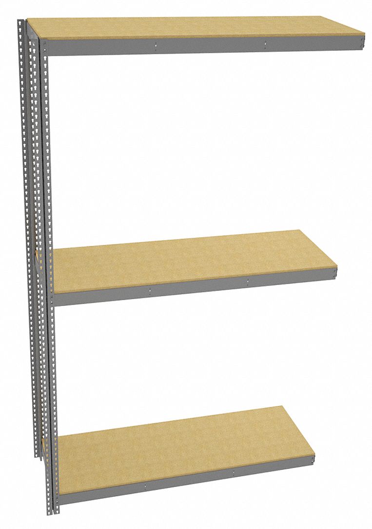Boltless Shelving: Add-On, Heavy-Duty, 72 in x 24 in, 120 in Overall Ht, 3 Shelves