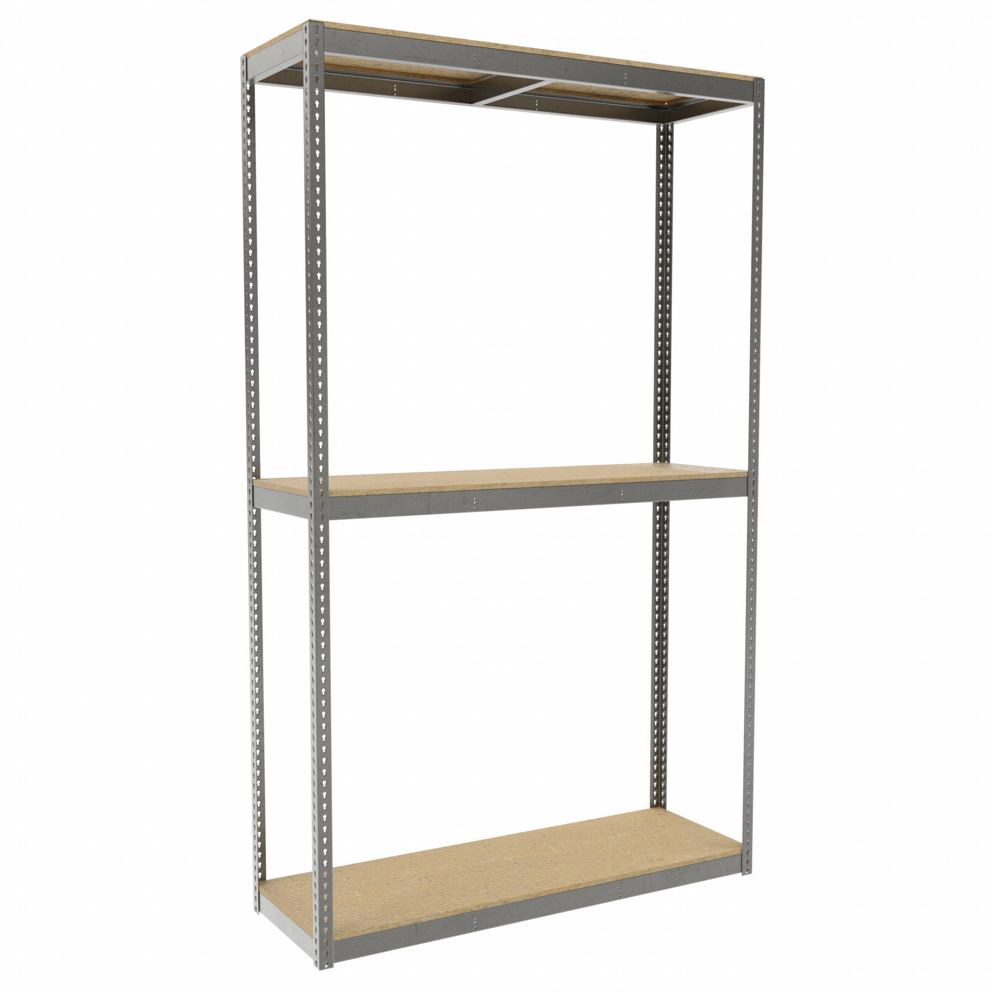 Boltless Shelving: Starter, Heavy-Duty, 72 in x 24 in, 120 in Overall Ht, 3 Shelves, Open