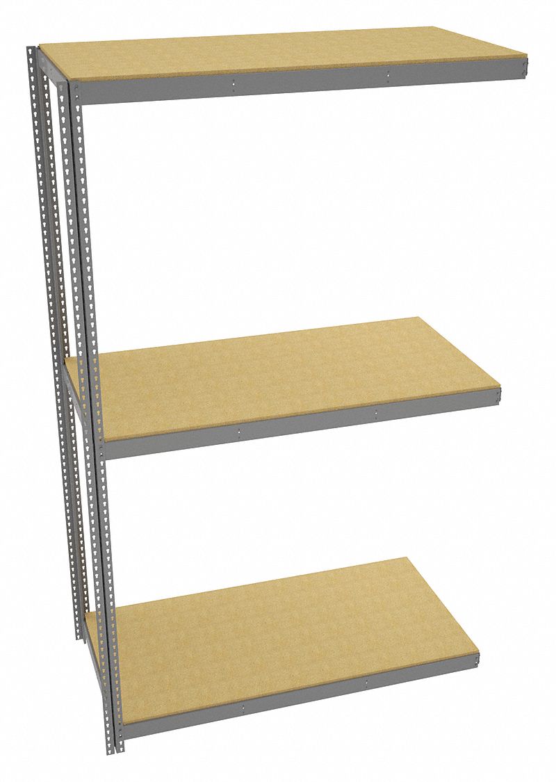 Boltless Shelving: Add-On, Heavy-Duty, 72 in x 36 in, 120 in Overall Ht, 3 Shelves