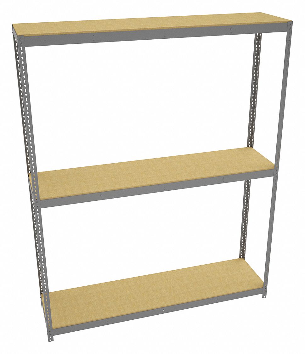 Boltless Shelving: Starter, Heavy-Duty, 96 in x 24 in, 120 in Overall Ht, 3 Shelves, Open