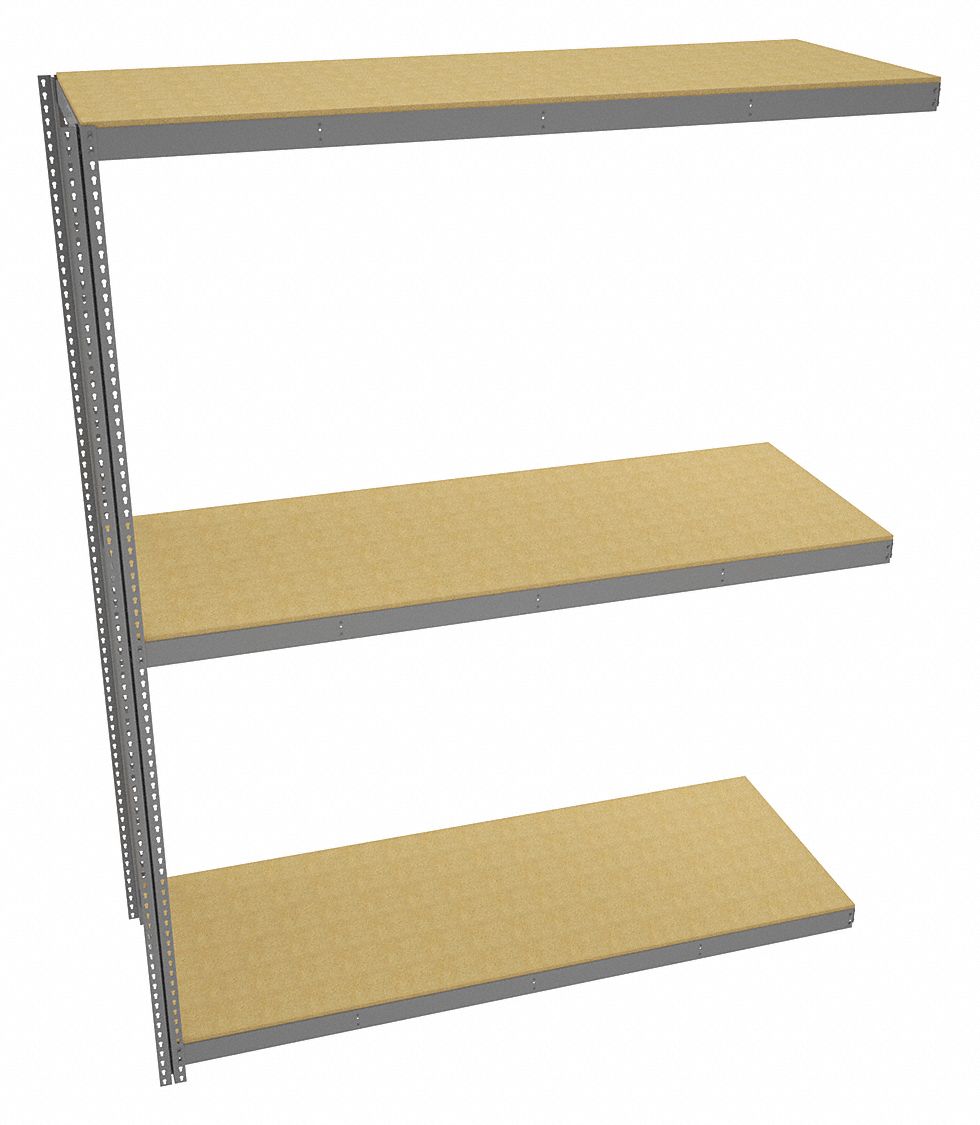 Boltless Shelving: Add-On, Heavy-Duty, 96 in x 36 in, 120 in Overall Ht, 3 Shelves