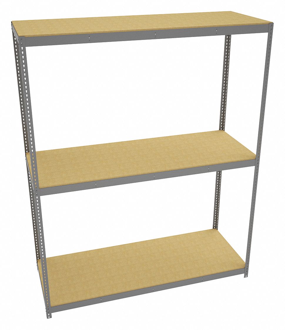 Boltless Shelving: Starter, Heavy-Duty, 96 in x 36 in, 120 in Overall Ht, 3 Shelves, Open