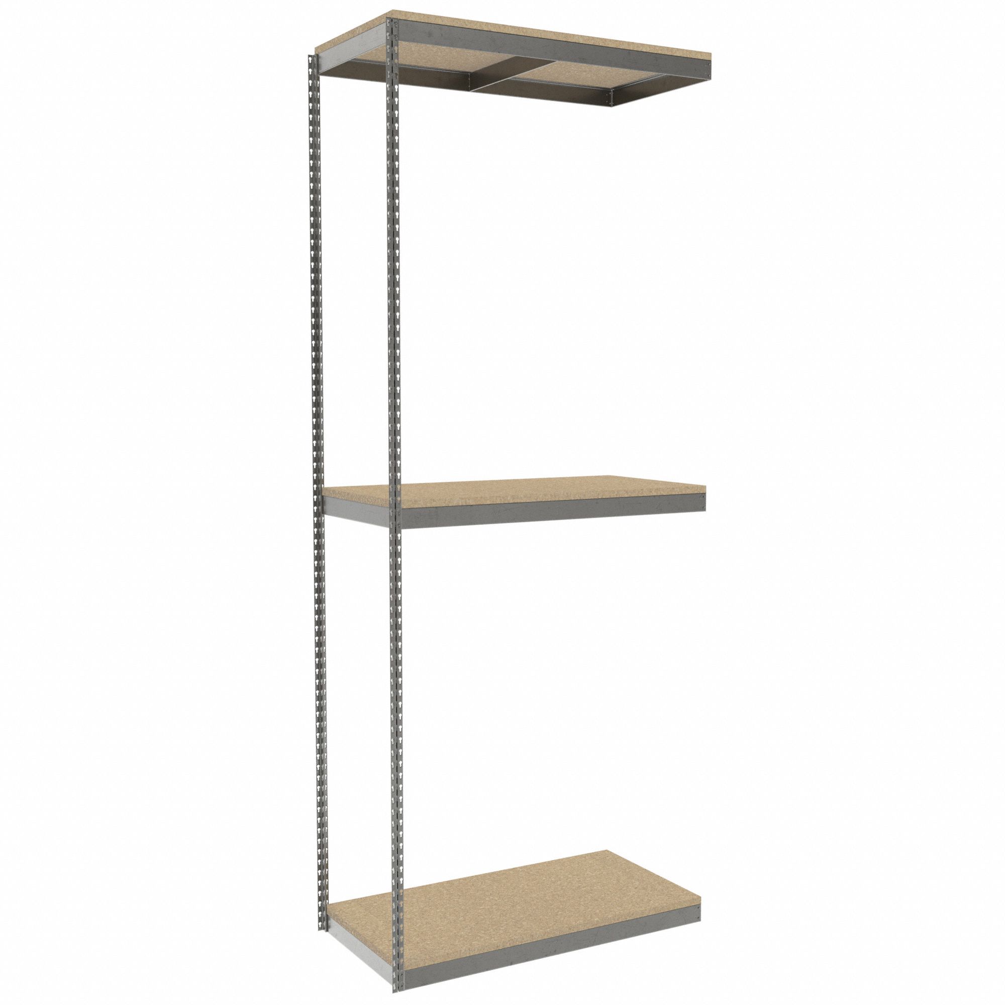 Boltless Shelving: Add-On, Heavy-Duty, 48 in x 24 in, 120 in Overall Ht, 3 Shelves