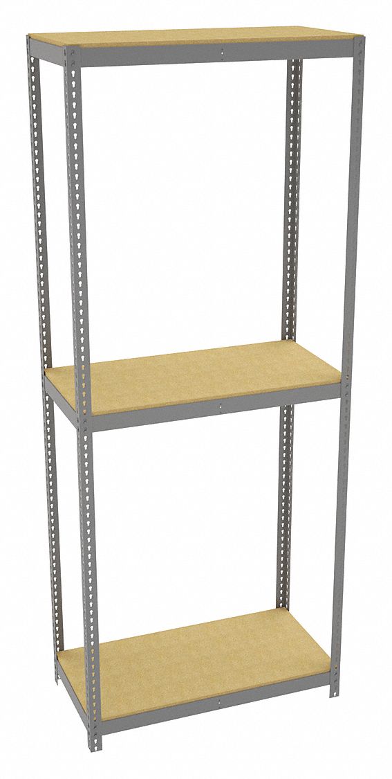 Boltless Shelving: Starter, Heavy-Duty, 48 in x 24 in, 120 in Overall Ht, 3 Shelves, Open
