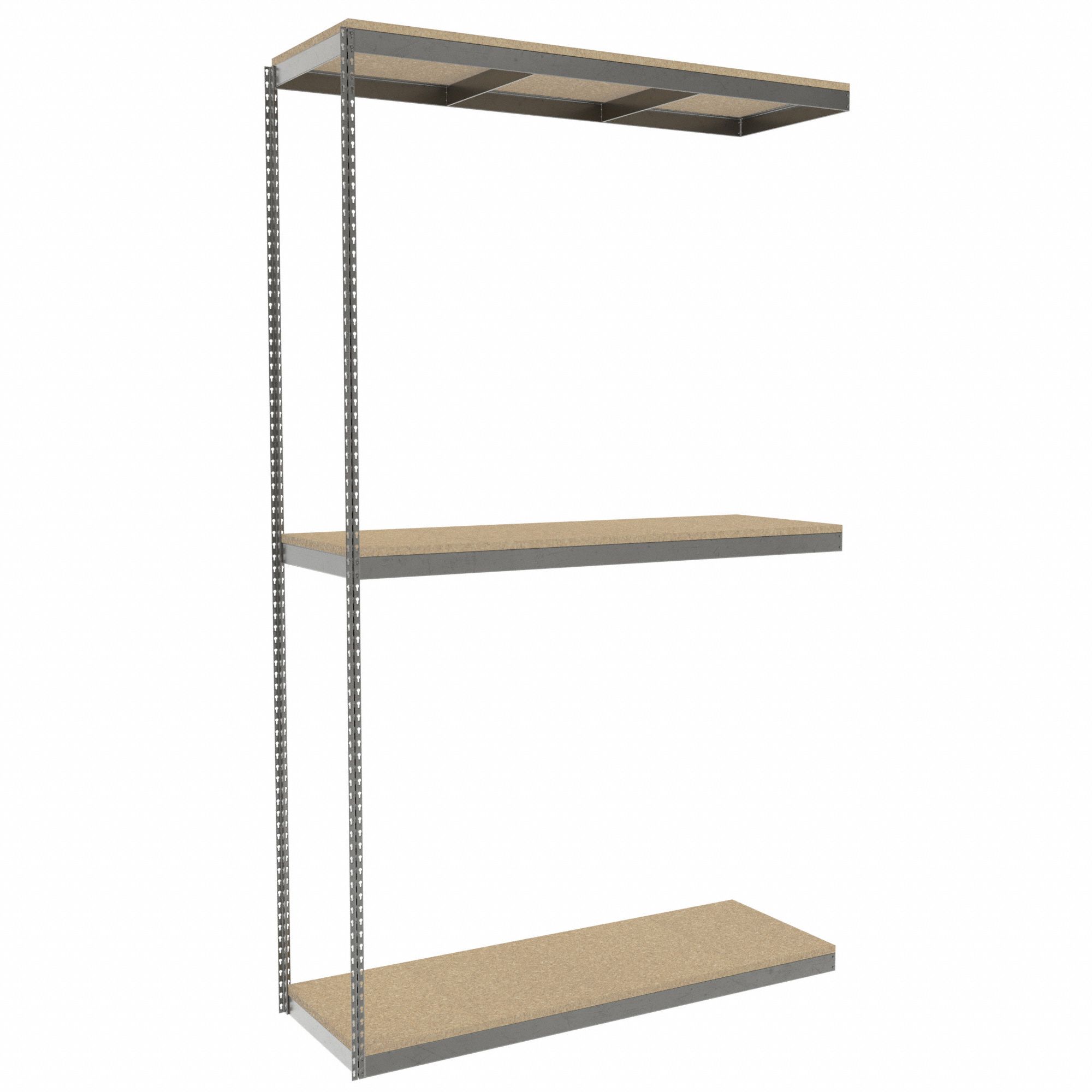 Boltless Shelving: Add-On, Heavy-Duty, 72 in x 24 in, 120 in Overall Ht, 3 Shelves