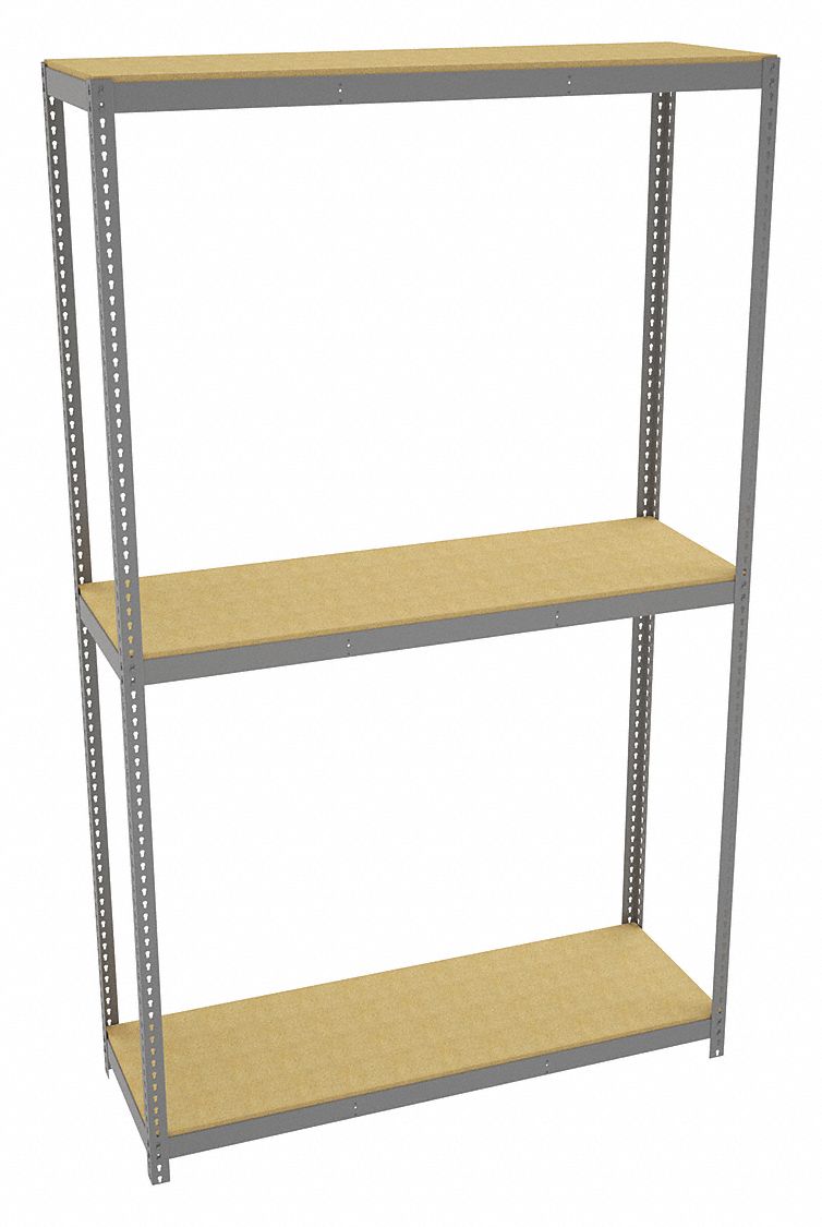 Boltless Shelving: Starter, Heavy-Duty, 72 in x 24 in, 120 in Overall Ht, 3 Shelves, Open