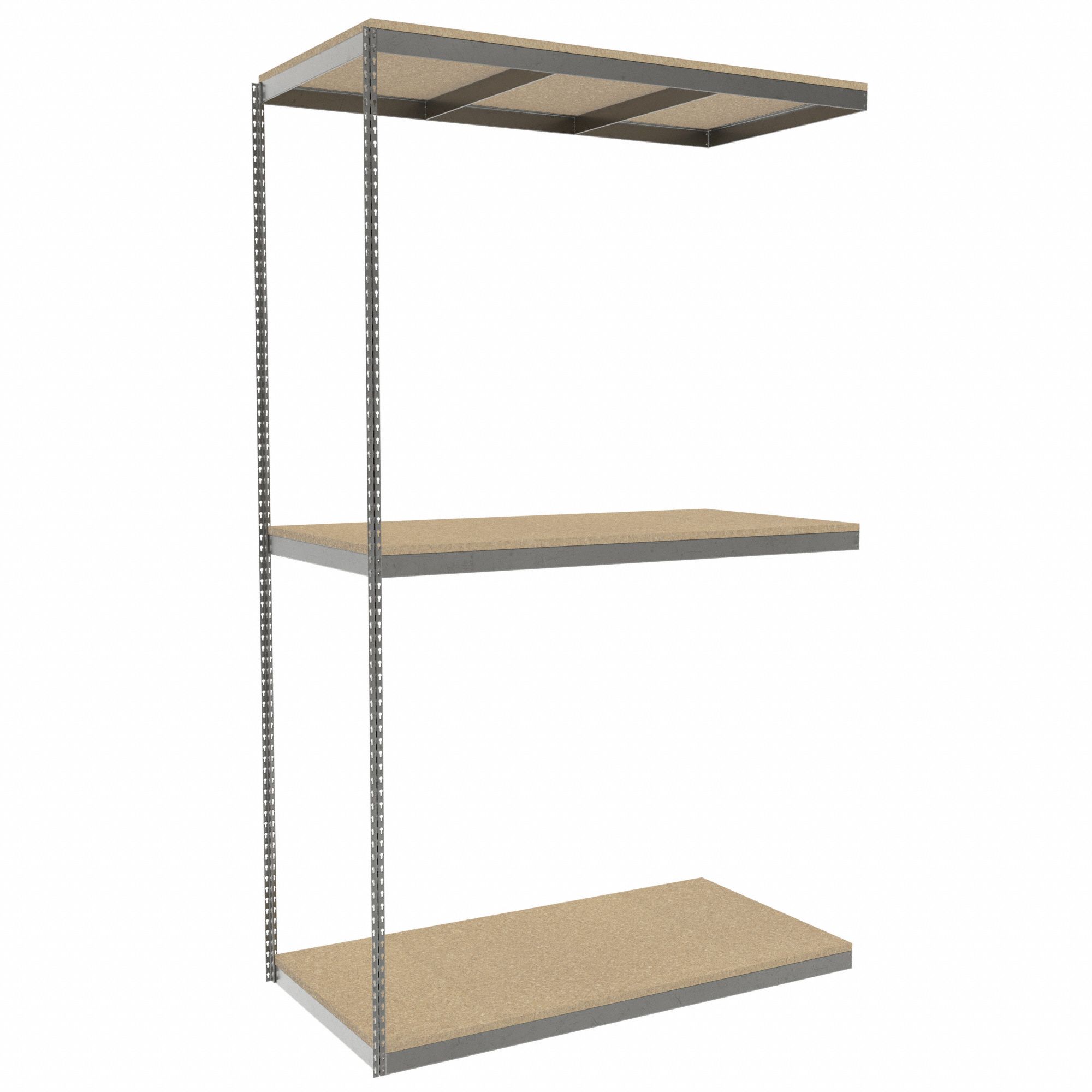 Boltless Shelving: Add-On, Heavy-Duty, 72 in x 36 in, 120 in Overall Ht, 3 Shelves