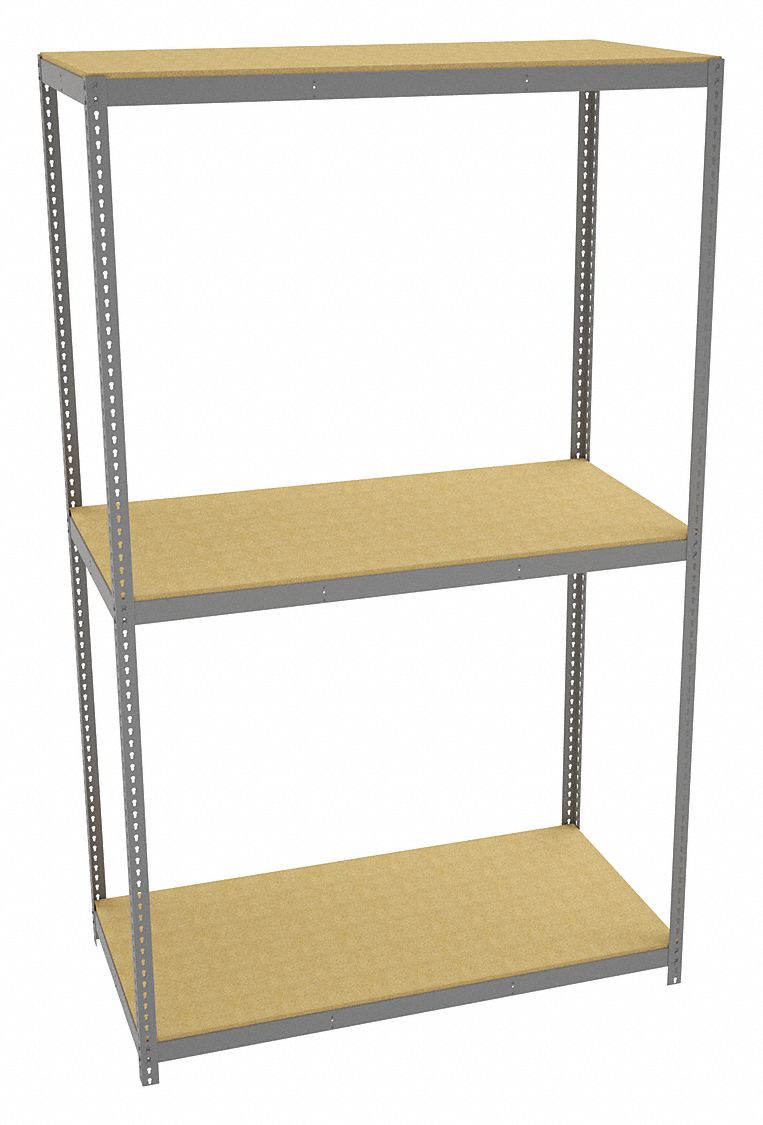 Boltless Shelving: Starter, Heavy-Duty, 72 in x 36 in, 120 in Overall Ht, 3 Shelves, Open