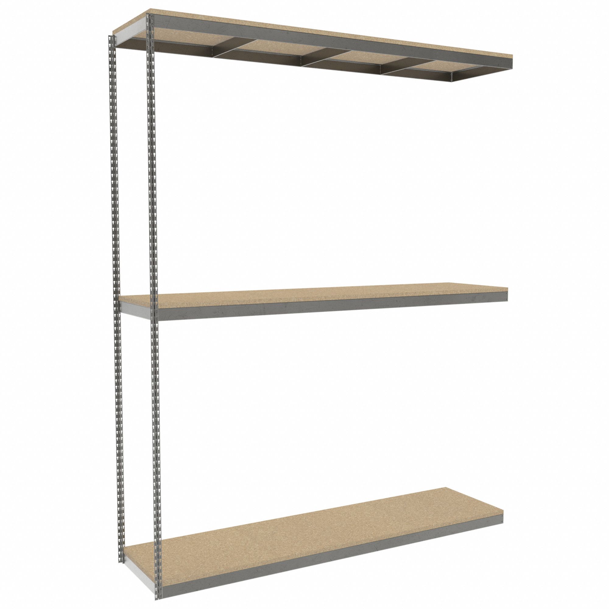Boltless Shelving: Add-On, Heavy-Duty, 96 in x 24 in, 120 in Overall Ht, 3 Shelves