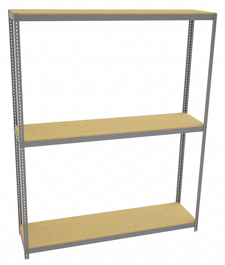 Boltless Shelving: Starter, Heavy-Duty, 96 in x 24 in, 120 in Overall Ht, 3 Shelves, Open