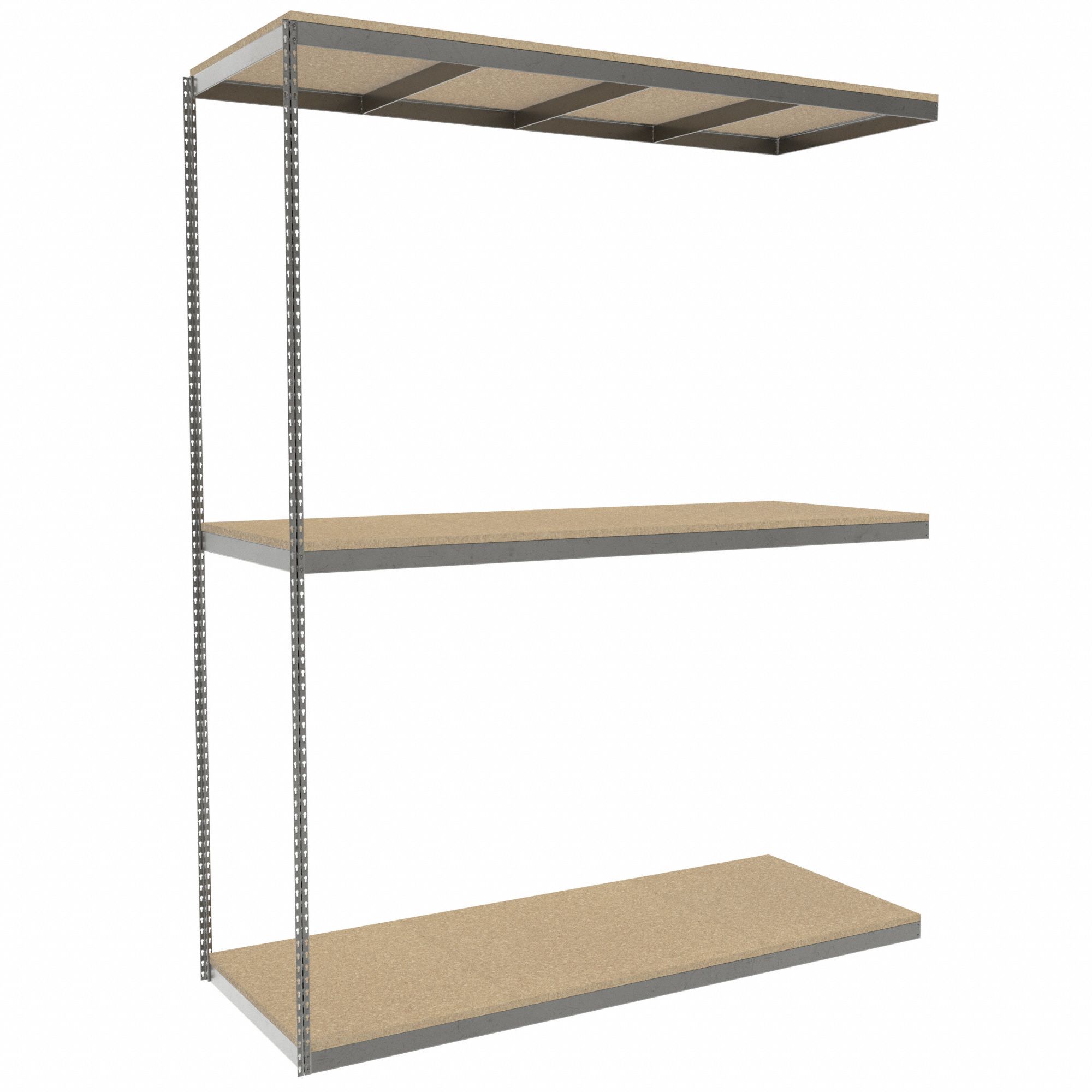 Boltless Shelving: Add-On, Heavy-Duty, 96 in x 36 in, 120 in Overall Ht, 3 Shelves