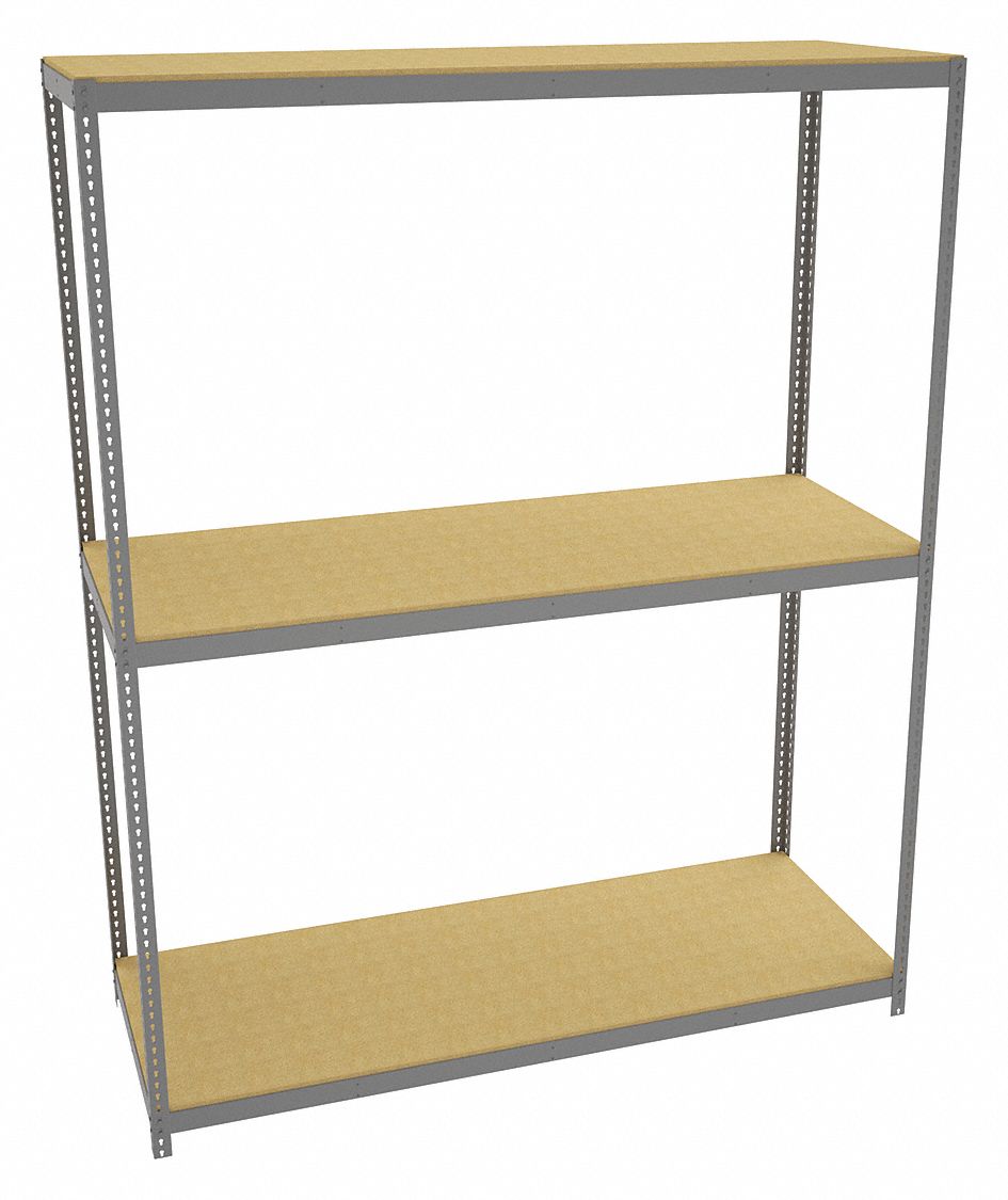 Boltless Shelving: Starter, Heavy-Duty, 96 in x 36 in, 120 in Overall Ht, 3 Shelves, Open