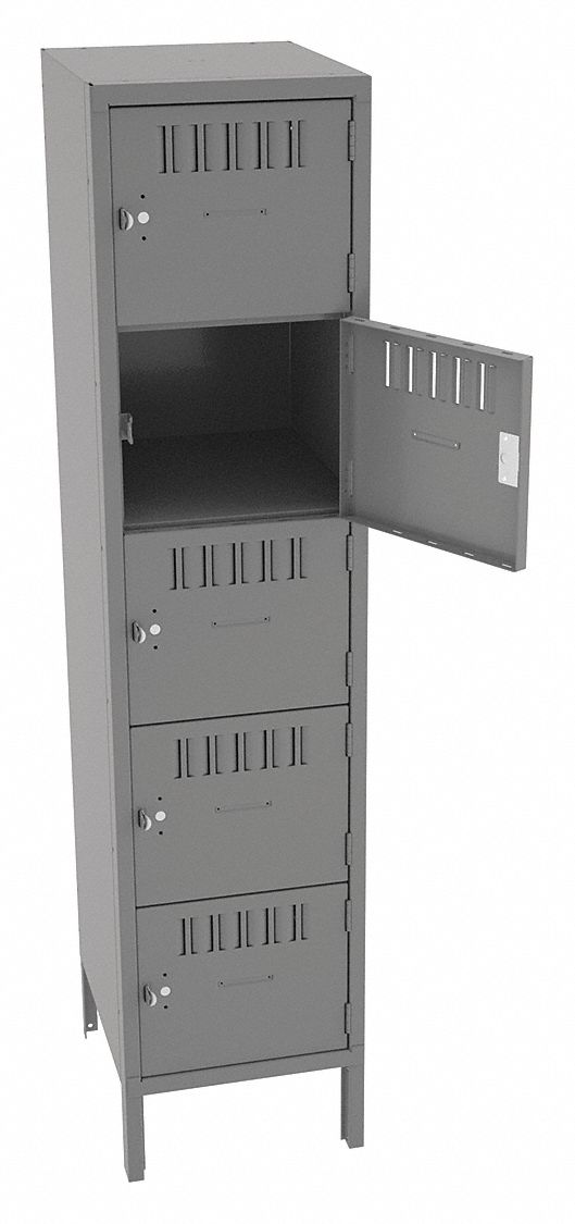 BOX LOCKER,LOUVERED,1 WIDE,5 TIER,GRAY