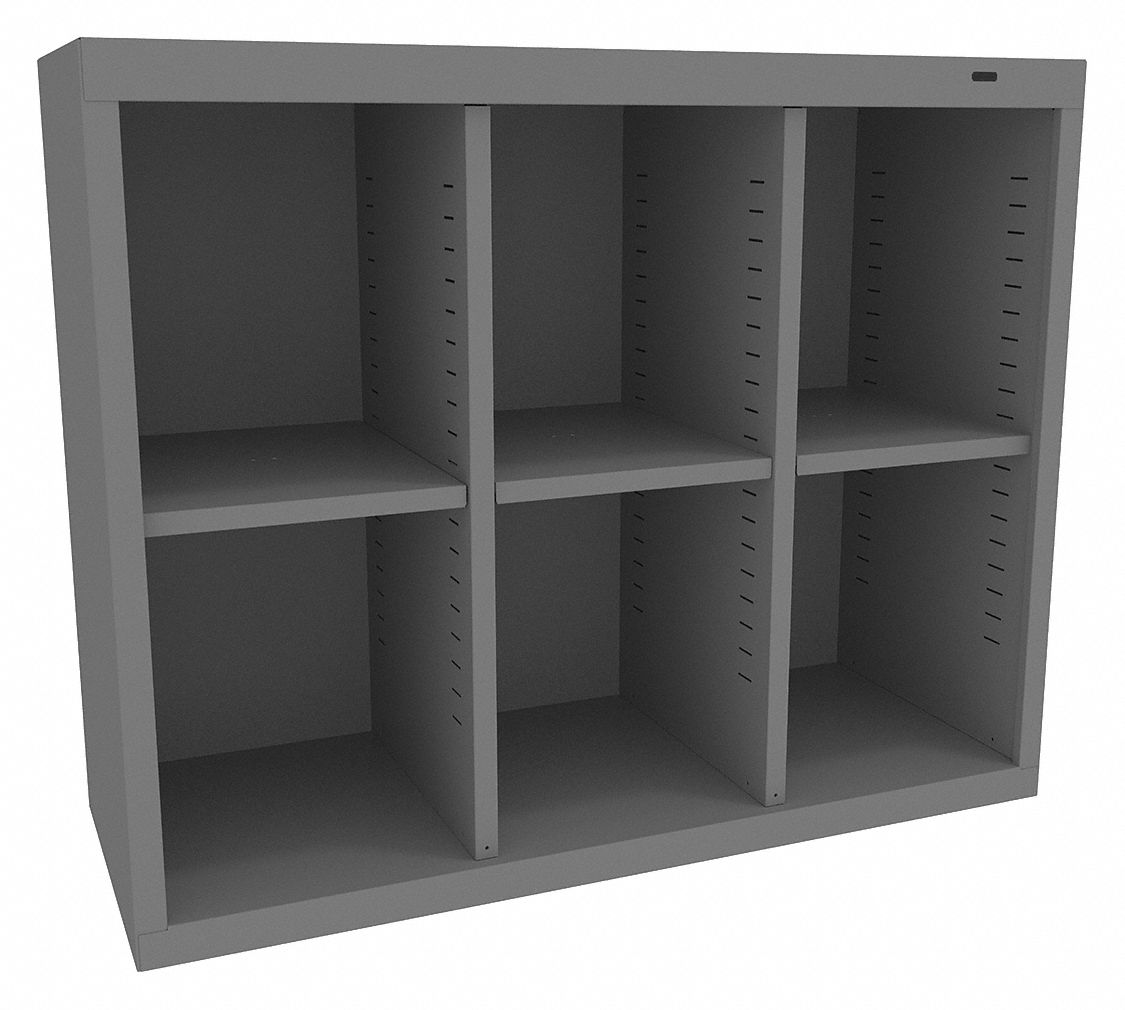 Cubby Cabinet: 34 1/2 in x 13 1/2 in x 30 in, 6 Compartments, 10 1/8 in x 13 1/2 in x 30 in