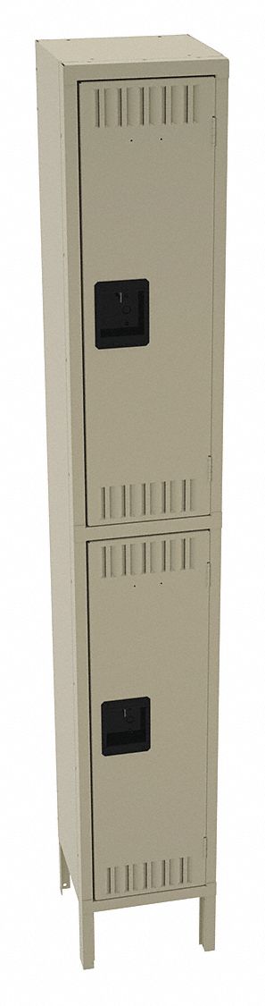 Wardrobe Locker: 12 in x 12 in x 78 in, Louvered, 2 Tiers, 1 Units Wide, Padlock Hasp, Tan