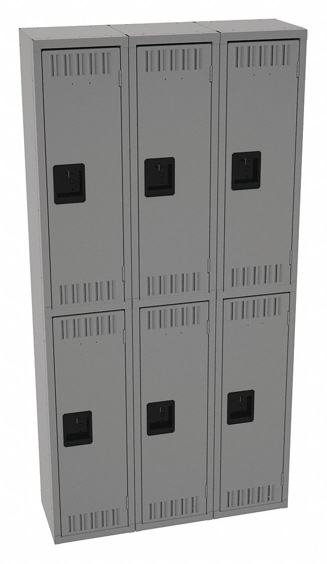 Wardrobe Locker: 36 in x 12 in x 72 in, Louvered, 2 Tiers, 3 Units Wide, Padlock Hasp, Steel