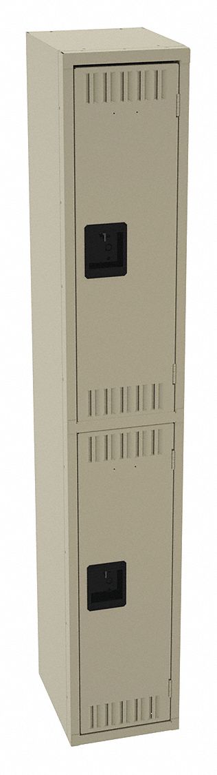 Wardrobe Locker: 12 in x 15 in x 72 in, Louvered, 2 Tiers, 1 Units Wide, Padlock Hasp, Tan