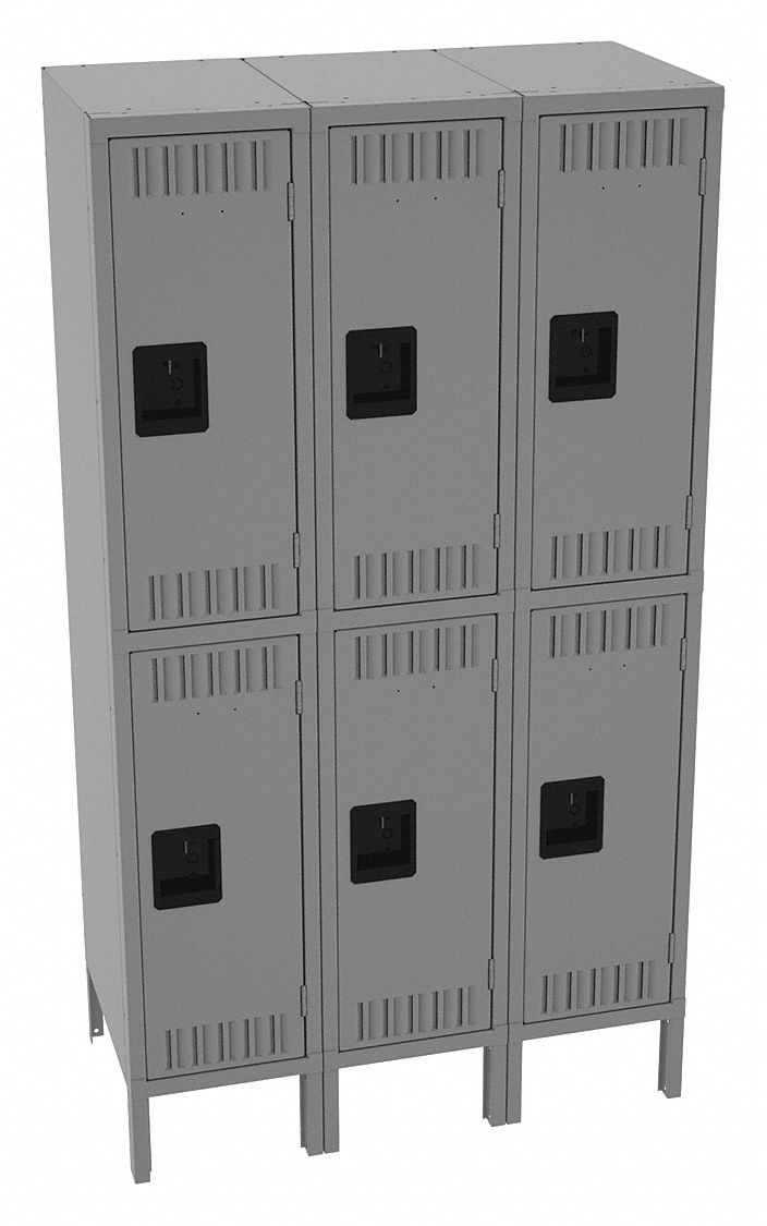 Wardrobe Locker: 36 in x 18 in x 66 in, Louvered, 2 Tiers, 3 Units Wide, Padlock Hasp, Steel