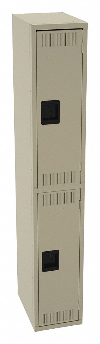 Wardrobe Locker: 12 in x 18 in x 72 in, Louvered, 2 Tiers, 1 Units Wide, Padlock Hasp, Tan