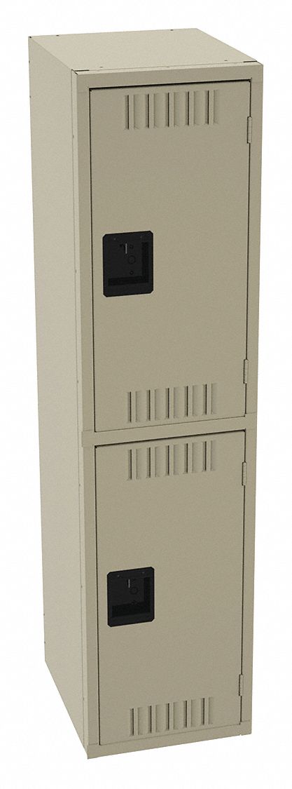Wardrobe Locker: 36 in x 18 in x 60 in, Louvered, 2 Tiers, 1 Units Wide, Padlock Hasp, Tan