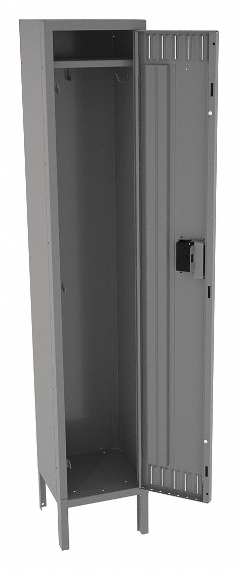 Wardrobe Locker: 12 in x 12 in x 66 in, Louvered, 1 Tiers, 1 Units Wide, Padlock Hasp, Gray