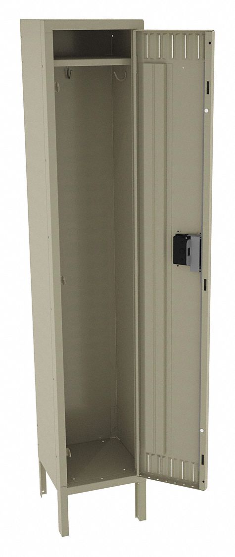 Wardrobe Locker: 12 in x 12 in x 66 in, Louvered, 1 Tiers, 1 Units Wide, Padlock Hasp, Tan