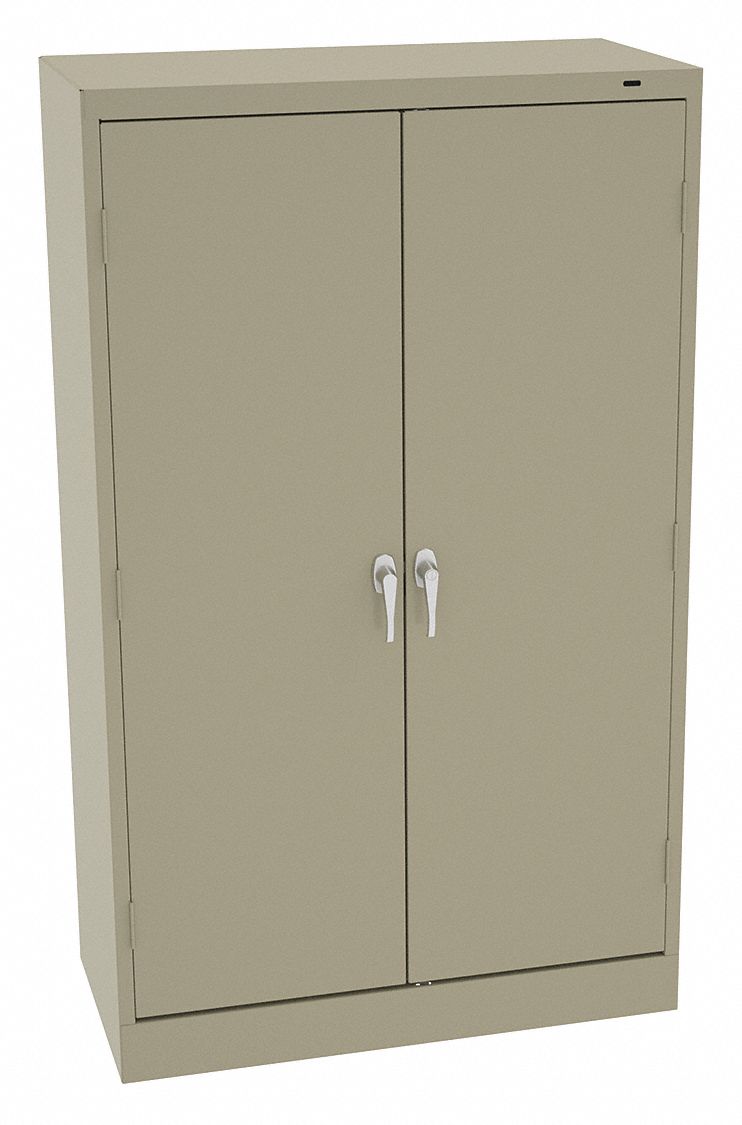 Storage Cabinet: 36 in x 18 in x 60 in, Swing  Handle & Keyed, 24 ga Panel Thick, Frame, Tan