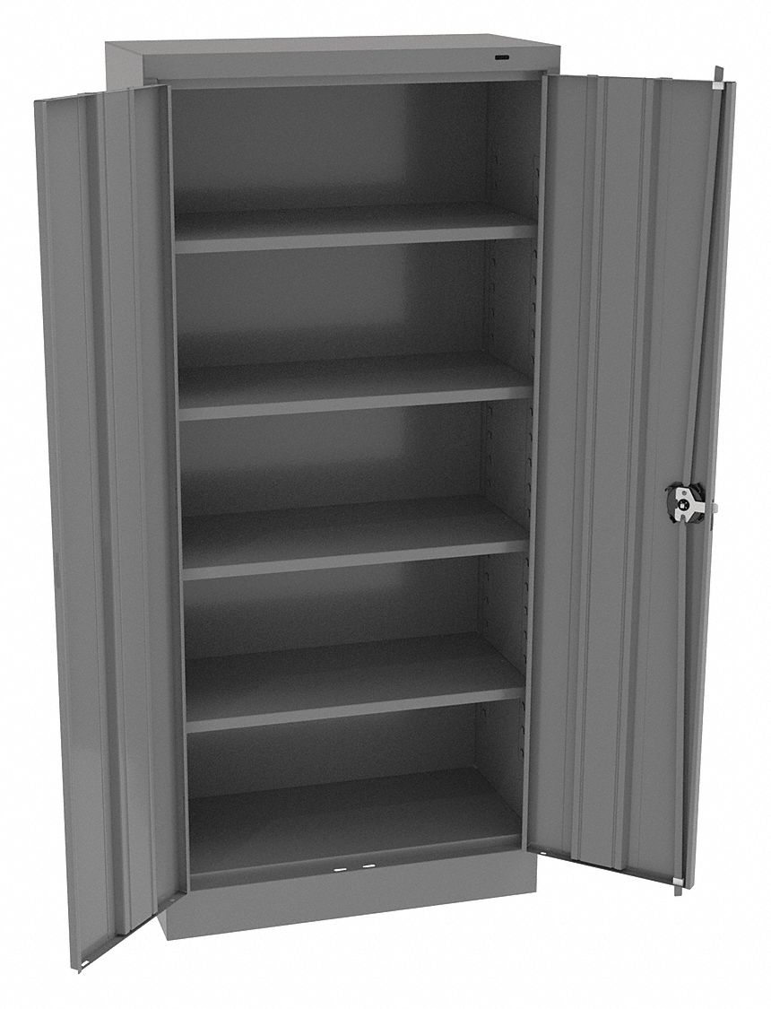 Storage Cabinet: 30 in x 15 in x 66 in, Recessed Pull  Handle & Keyed, 24 ga Panel Thick