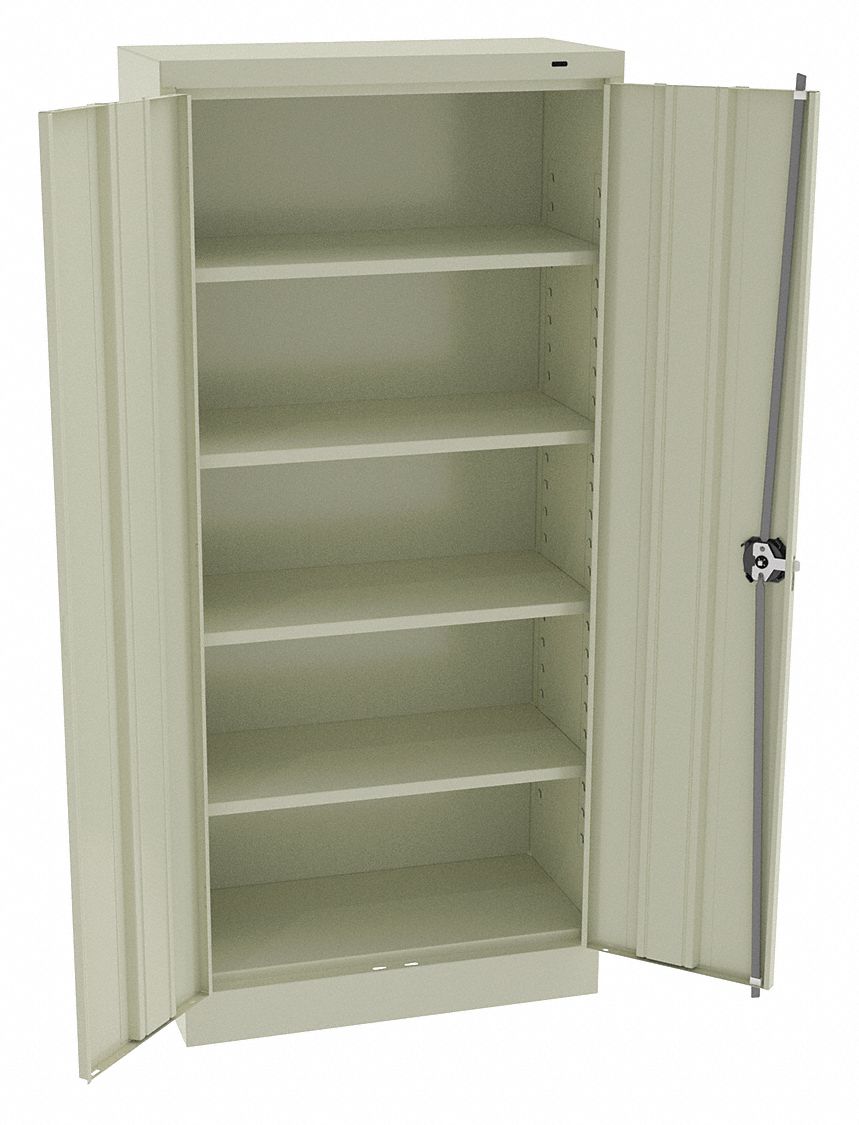 Storage Cabinet: 30 in x 15 in x 66 in, Recessed Pull  Handle & Keyed, 24 ga Panel Thick