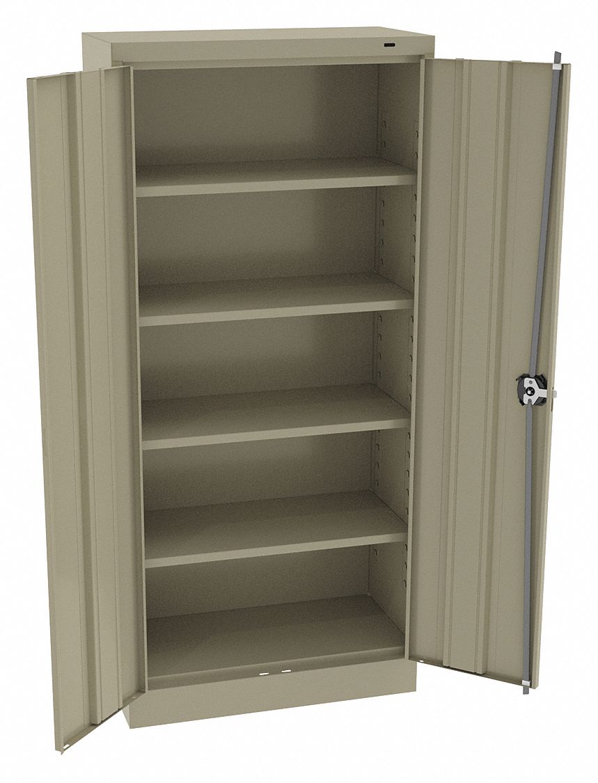 Storage Cabinet: 30 in x 15 in x 66 in, Recessed Pull  Handle & Keyed, 24 ga Panel Thick