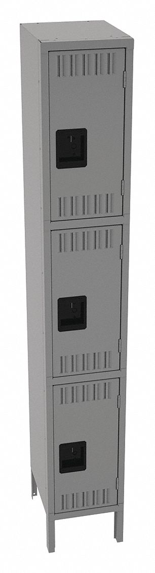 Wardrobe Locker: 12 in x 15 in x 78 in, Louvered, 3 Tiers, 1 Units Wide, Padlock Hasp, Steel