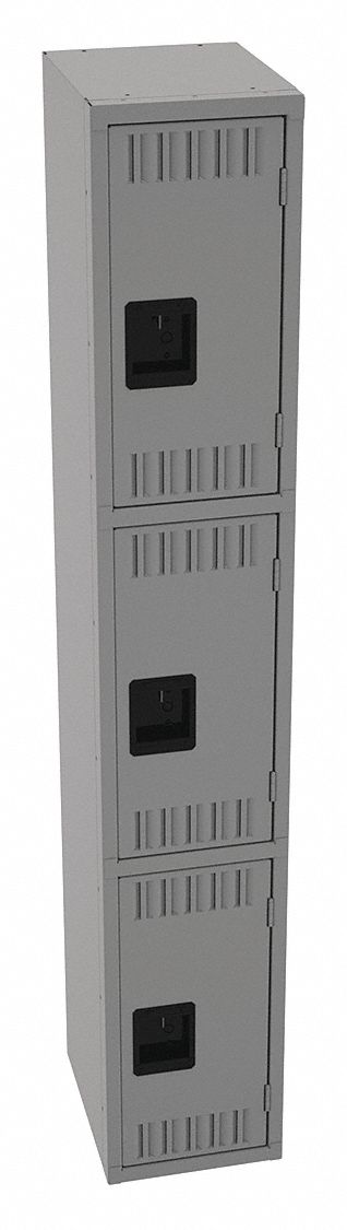 Wardrobe Locker: 12 in x 15 in x 72 in, Louvered, 3 Tiers, 1 Units Wide, Padlock Hasp, Steel