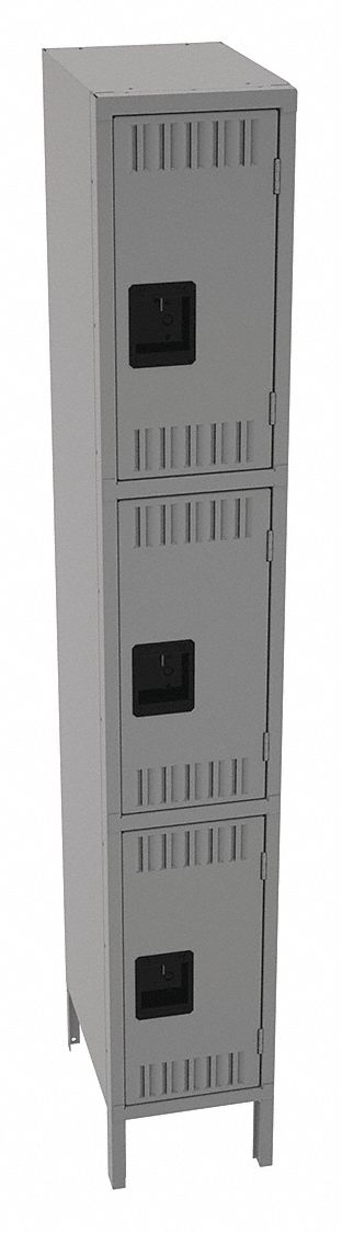 Wardrobe Locker: 12 in x 18 in x 78 in, Louvered, 3 Tiers, 1 Units Wide, Padlock Hasp, Steel