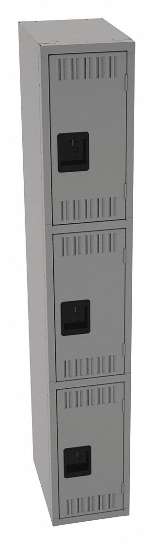 Wardrobe Locker: 12 in x 18 in x 72 in, Louvered, 3 Tiers, 1 Units Wide, Padlock Hasp, Steel