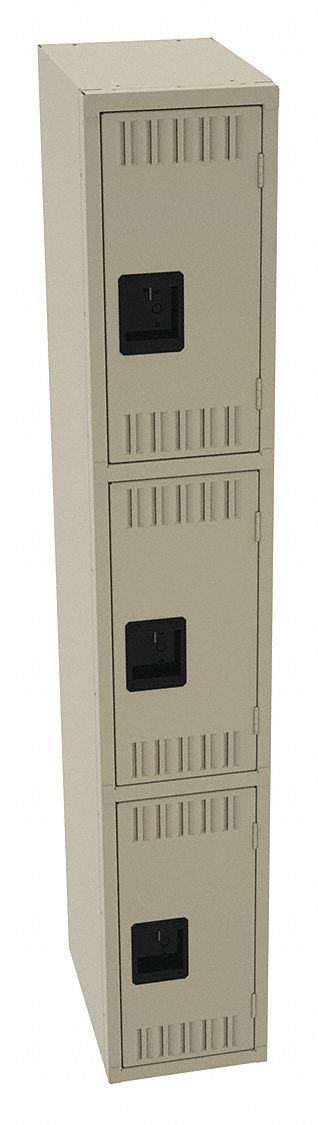 Wardrobe Locker: 12 in x 18 in x 72 in, Louvered, 3 Tiers, 1 Units Wide, Padlock Hasp, Tan