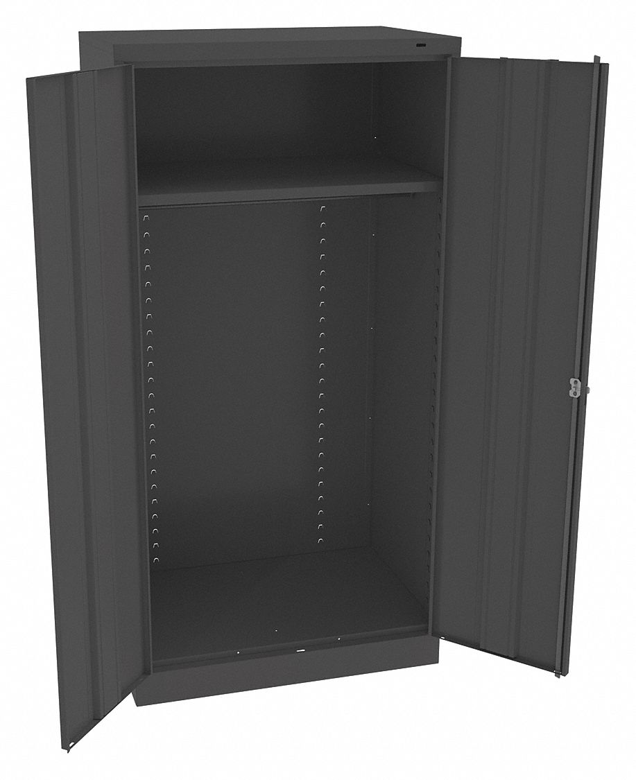 STORAGE CABINET, 36 X 24 X 72 IN, 1 ADJUSTABLE SHELF, SWING HANDLE/KEYED, LEVELING, BLACK