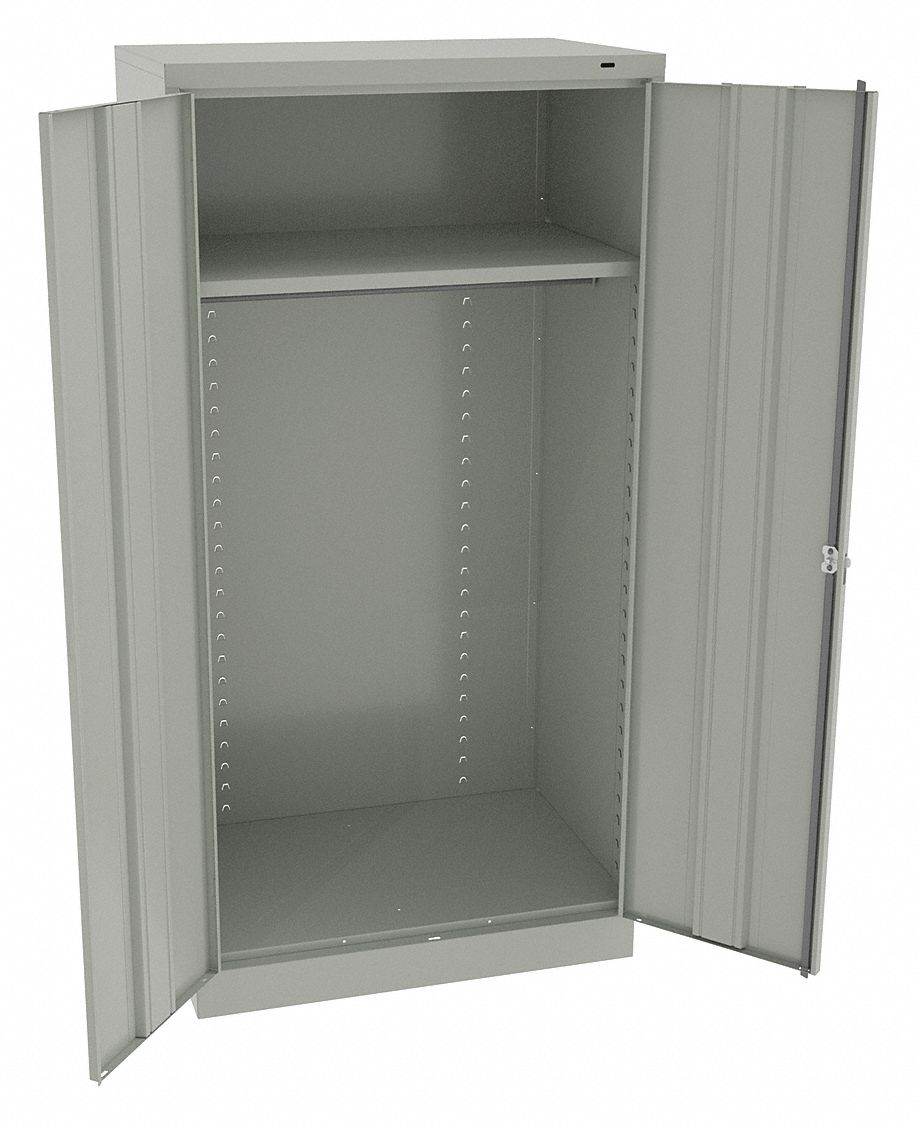 Storage Cabinet: 36 in x 24 in x 72 in, 1 Adj Shelf, Swing Handle & Keyed, Leveling, Gray