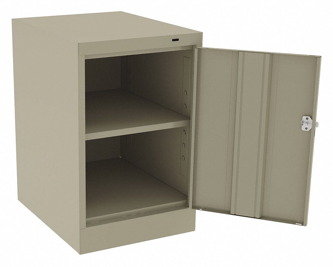Storage Cabinet: 19 in x 24 in x 30 in, Swing  Handle & Keyed, 24 ga Panel Thick, Frame, Tan