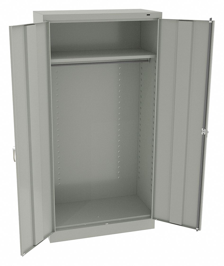 STORAGE CABINET, 36 X 18 X 72 IN, 1 ADJUSTABLE SHELF, SWING HANDLE/KEYED, FRAME, LIGHT GREY