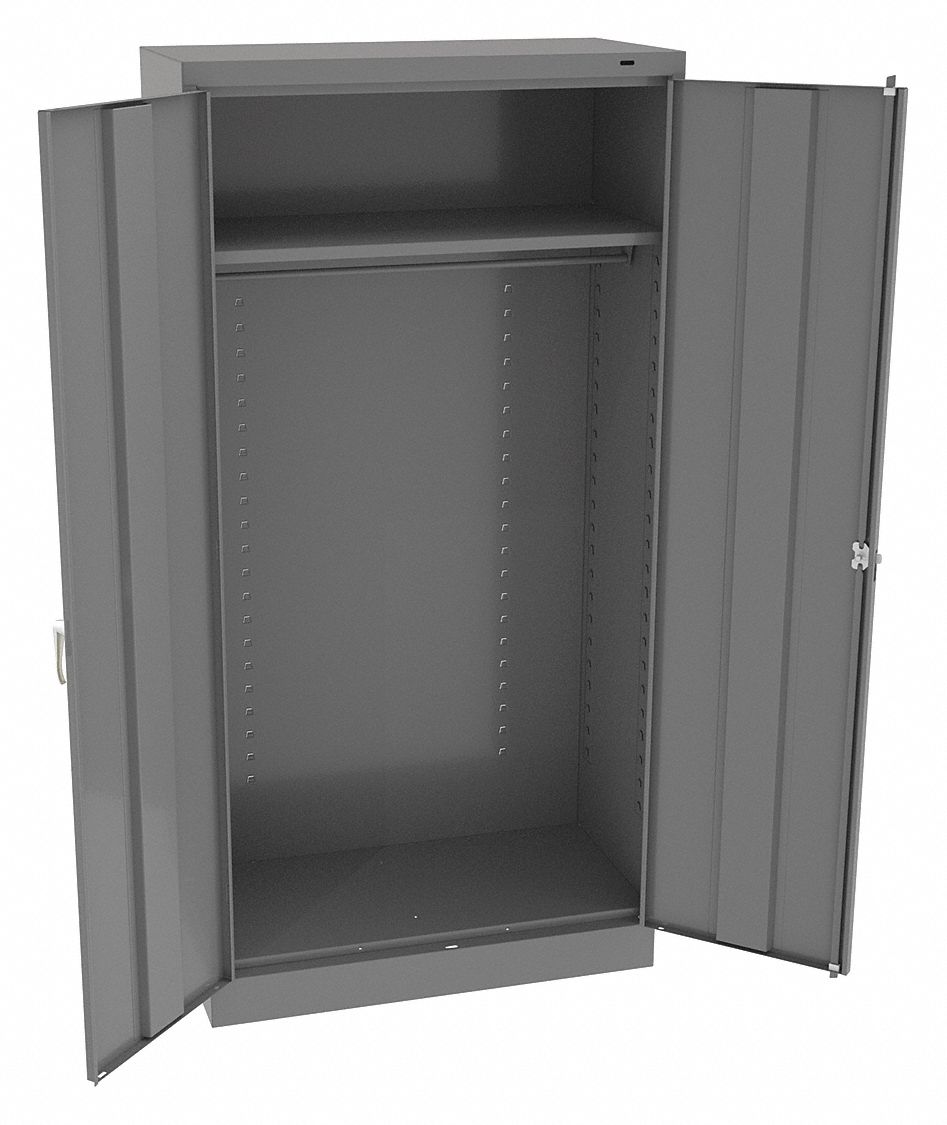 Storage Cabinet: 36 in x 18 in x 72 in, 1 Adj Shelf, Swing Handle & Keyed, Frame, Gray