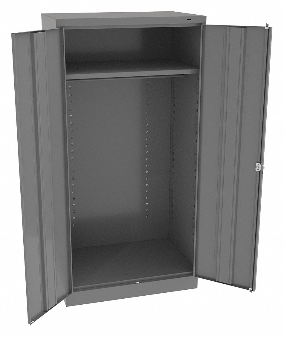 STORAGE CABINET, 36 X 24 X 72 IN, 1 ADJUSTABLE SHELF, SWING HANDLE/KEYED, FRAME, GREY