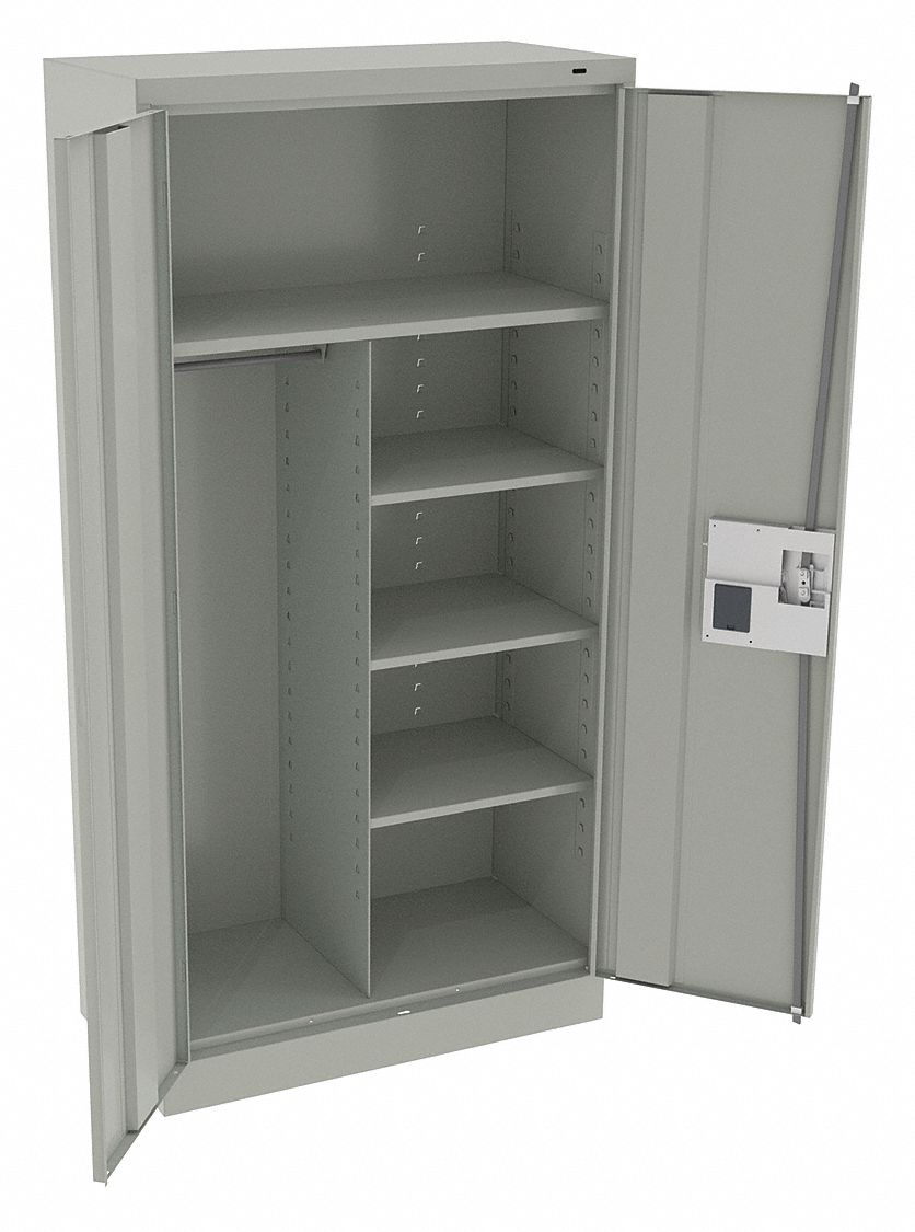 Storage Cabinet: 36 in x 18 in x 72 in, 5 Shelves, Recessed Pull Handle & Electronic Keypad