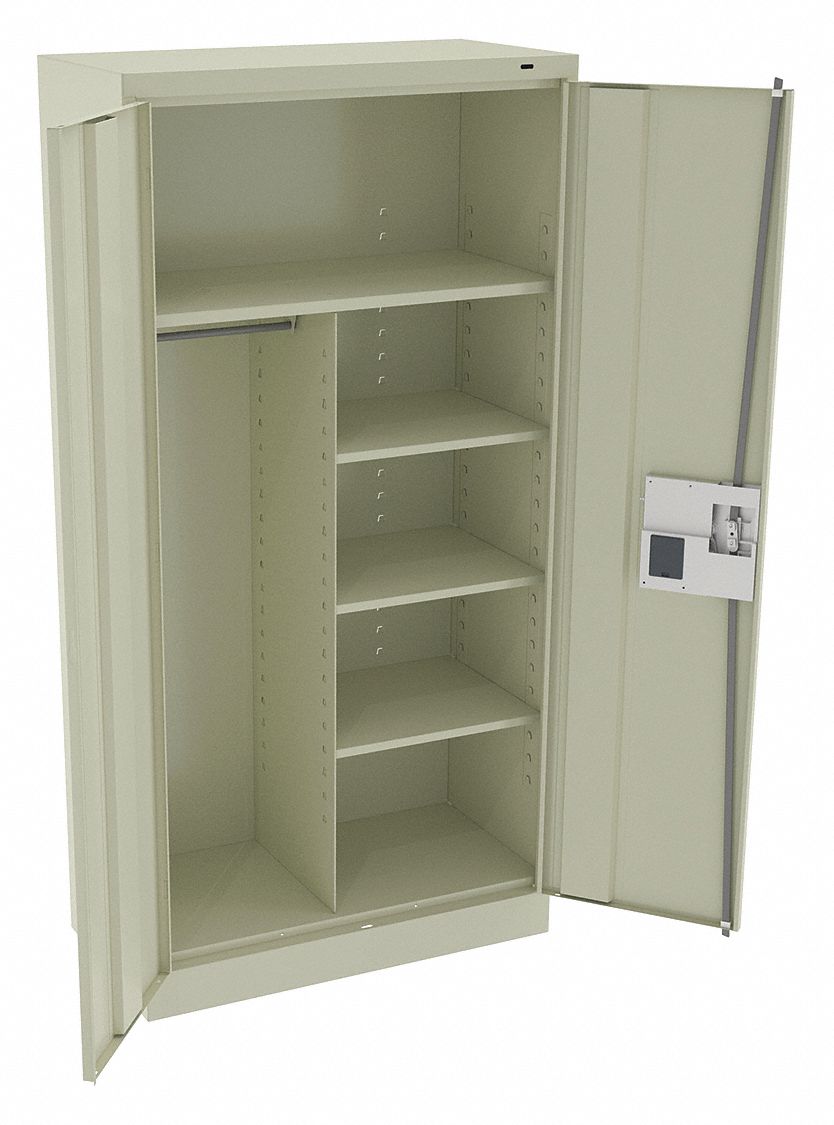 Storage Cabinet: 36 in x 18 in x 72 in, 5 Shelves, Recessed Pull Handle & Electronic Keypad