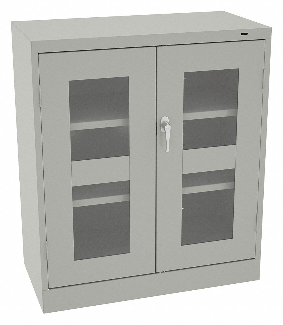 Storage Cabinet: 36 in x 24 in x 42 in, Frame, 2 Adj Shelves, Swing Handle &  Keyed, Gray