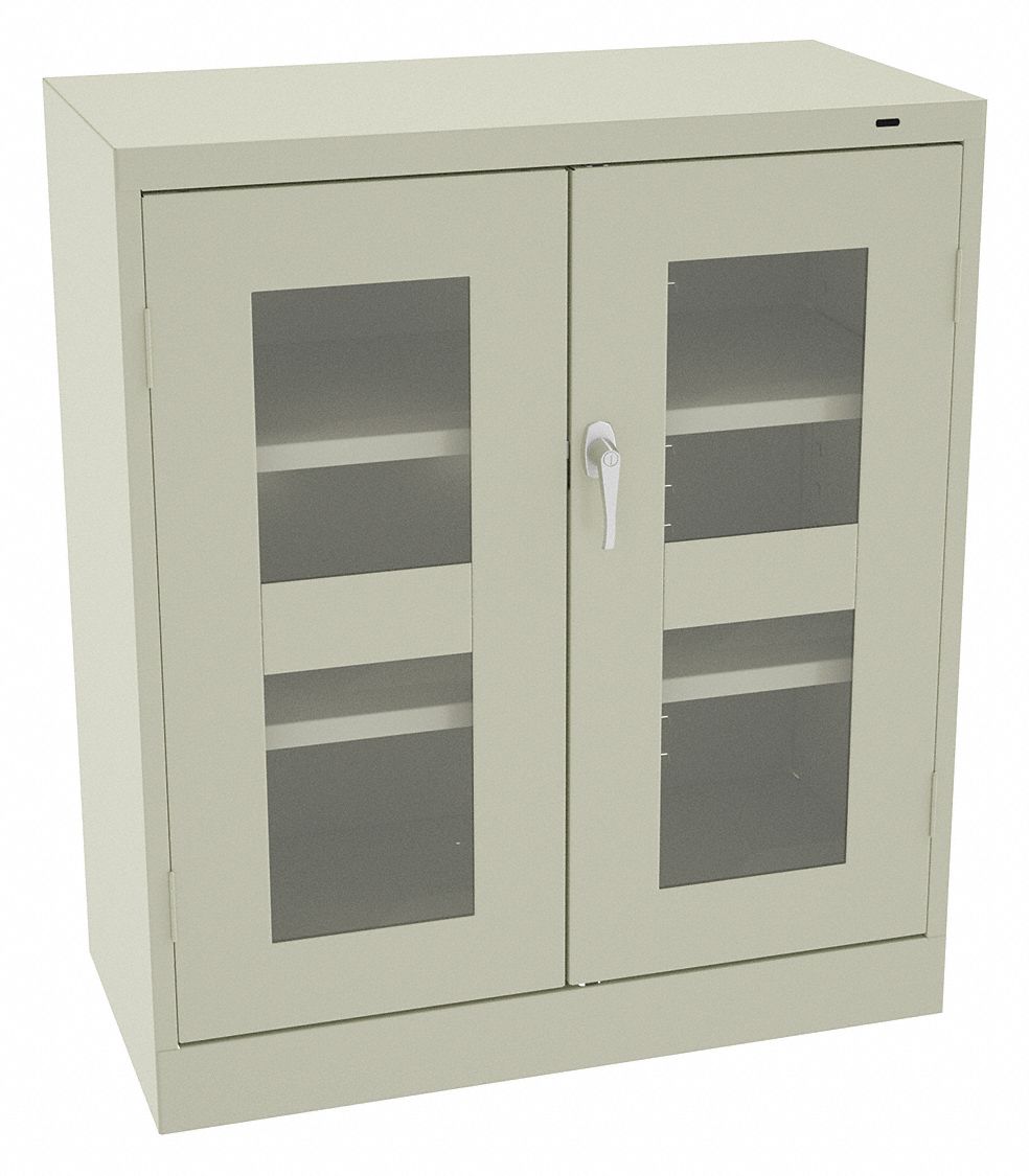 Storage Cabinet: 36 in x 24 in x 42 in, Frame, 2 Adj Shelves, Swing Handle &  Keyed, Putty