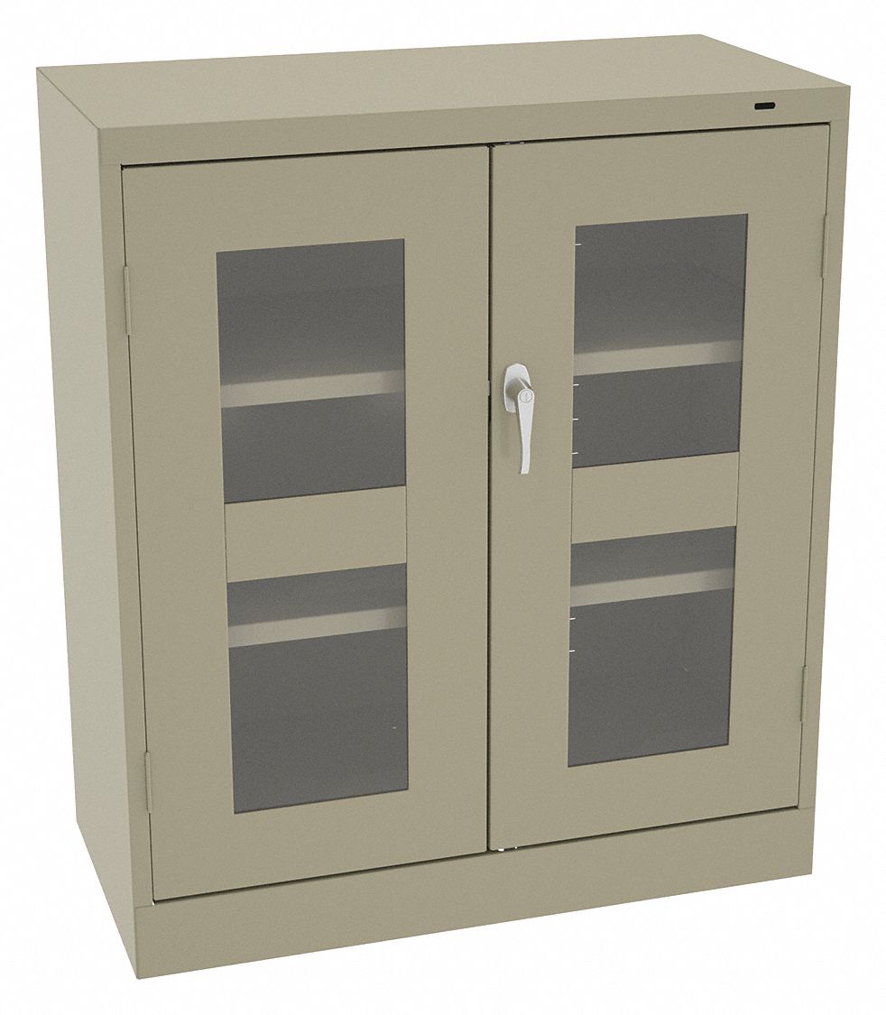 Storage Cabinet: 36 in x 24 in x 42 in, Frame, 2 Adj Shelves, Swing Handle &  Keyed, Sand