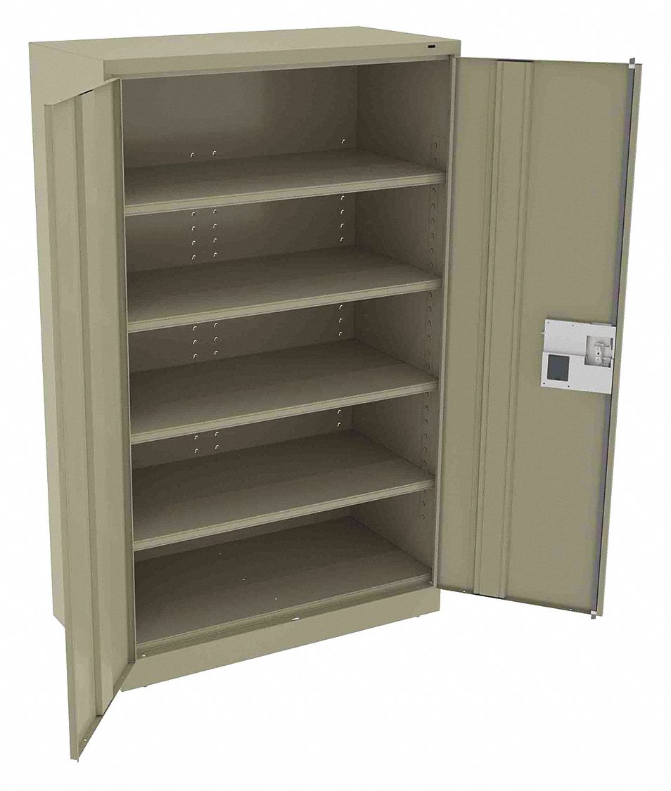 Storage Cabinet: 48 in x 24 in x 78 in, Recessed Pull  Handle & Electronic Keypad, Leveling