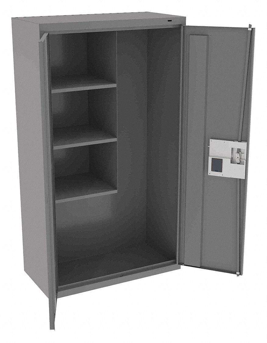 Storage Cabinet: 36 in x 18 in x 64 in, 3 Fixed Shelves, Solid, Frame, Medium Gray, Gray